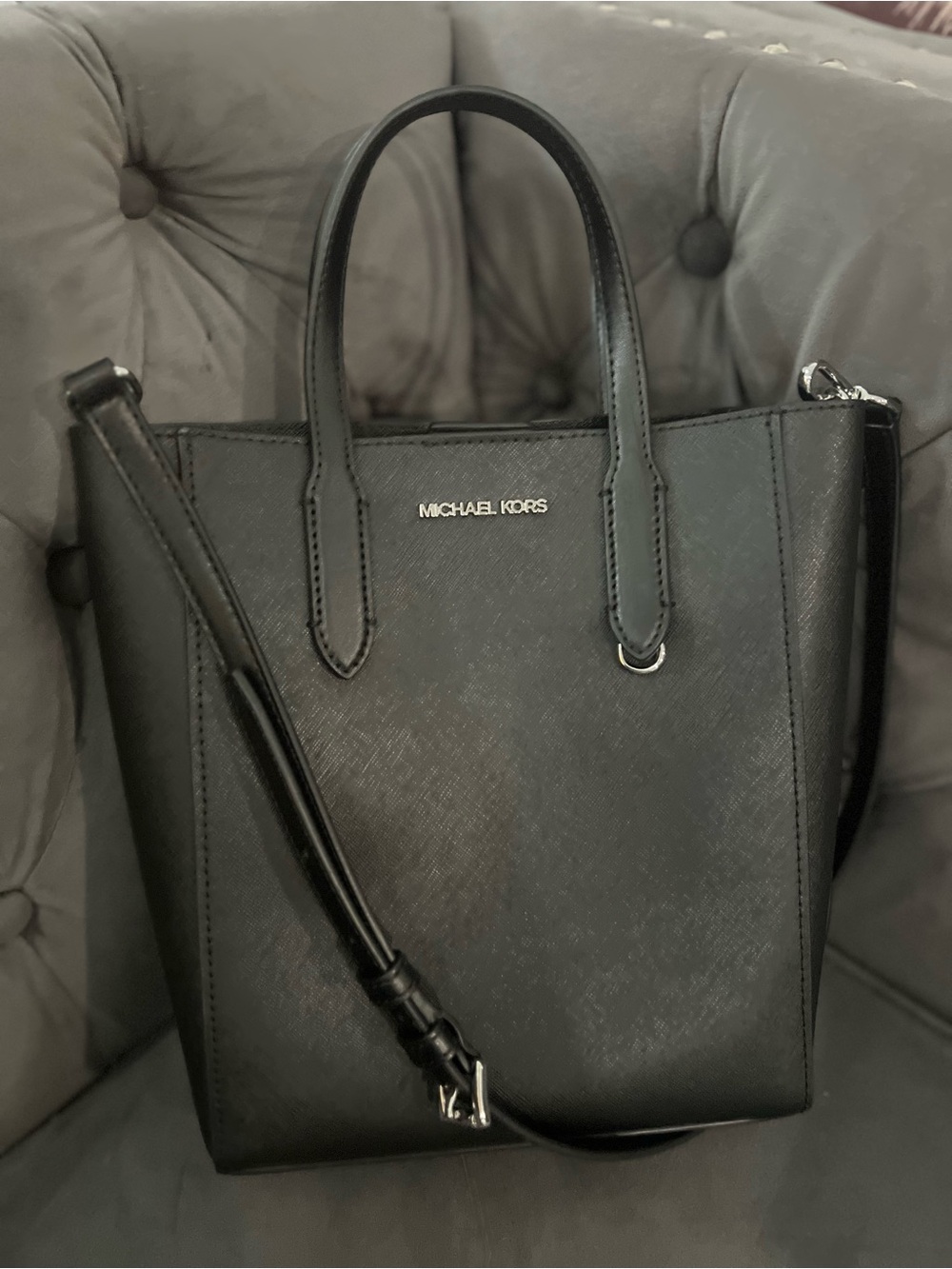 Michael Kors Black Saffiano Satchel with Adjustable Strap